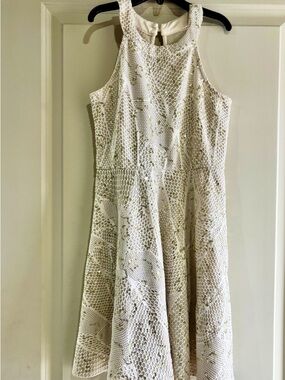 Wish White Crochet Midi Dress with Halter Neck